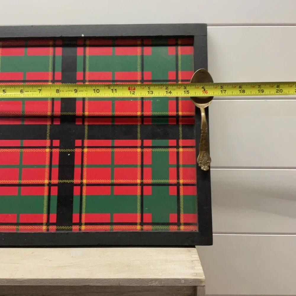 Midwest of Cannon Falls Plaid Serving Tray Fork Spoon Handles Red Green 16x12